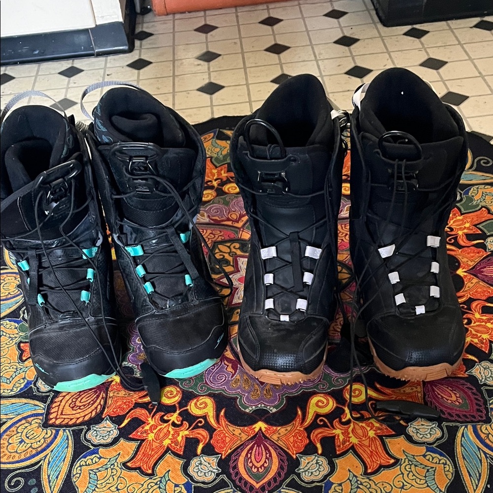 Black Snowboard Boots with Teal and Gum Accents